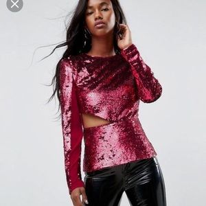 ASOS long sleeved pink sequin top